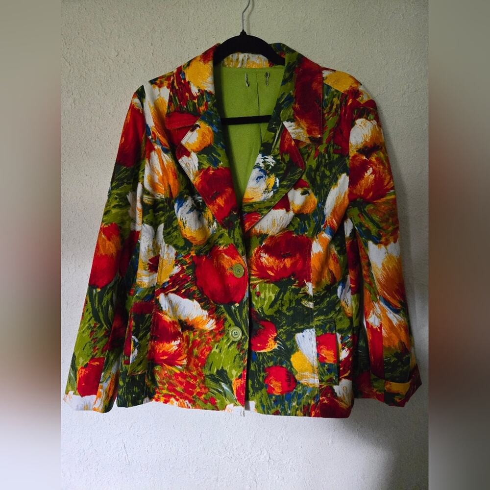 Vibrant Red and Green Botanical Blazer